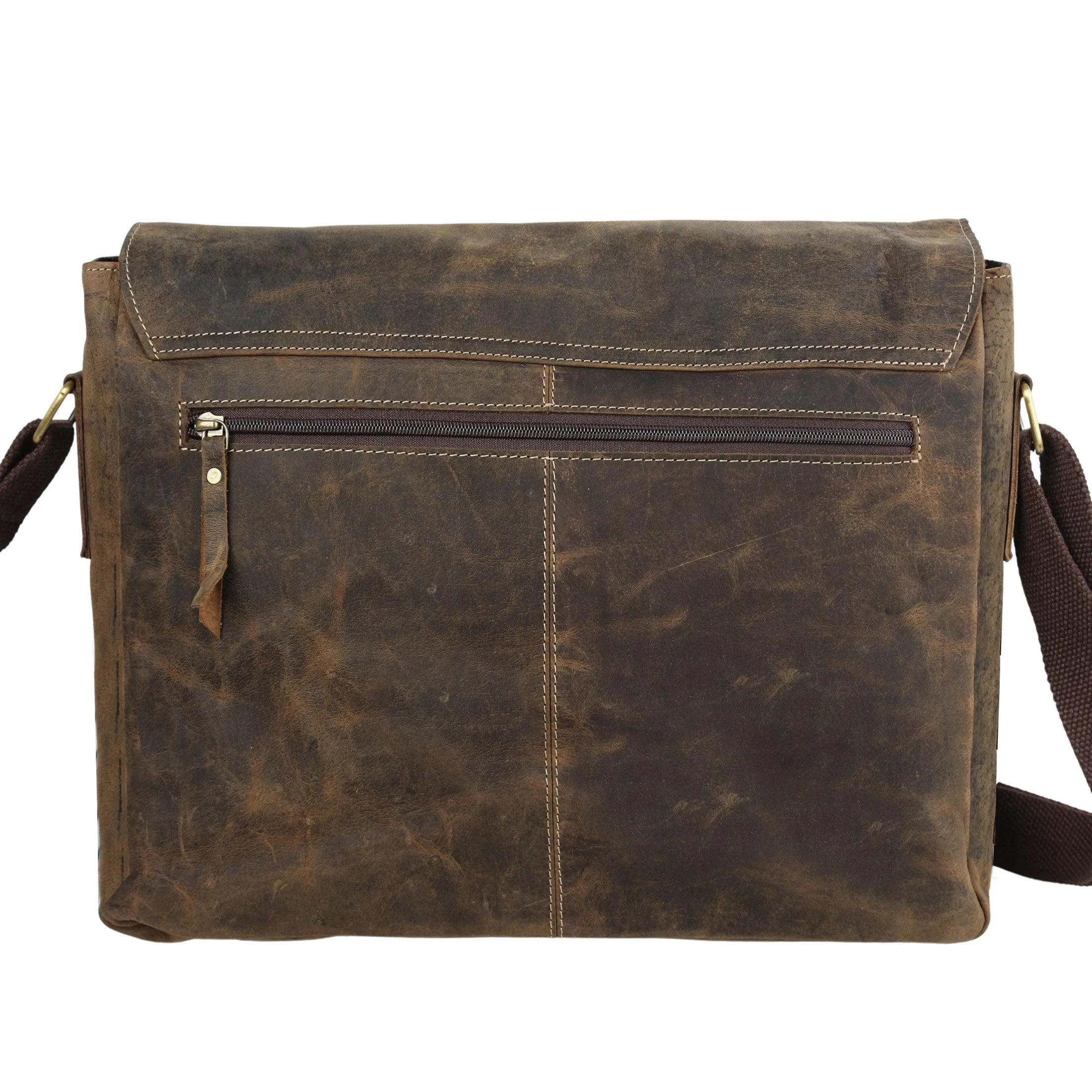 15-Inch Distressed Tan Leather Briefcase – Laptop Messenger Bag for Men & Women, Perfect Office, School, and College Satchel