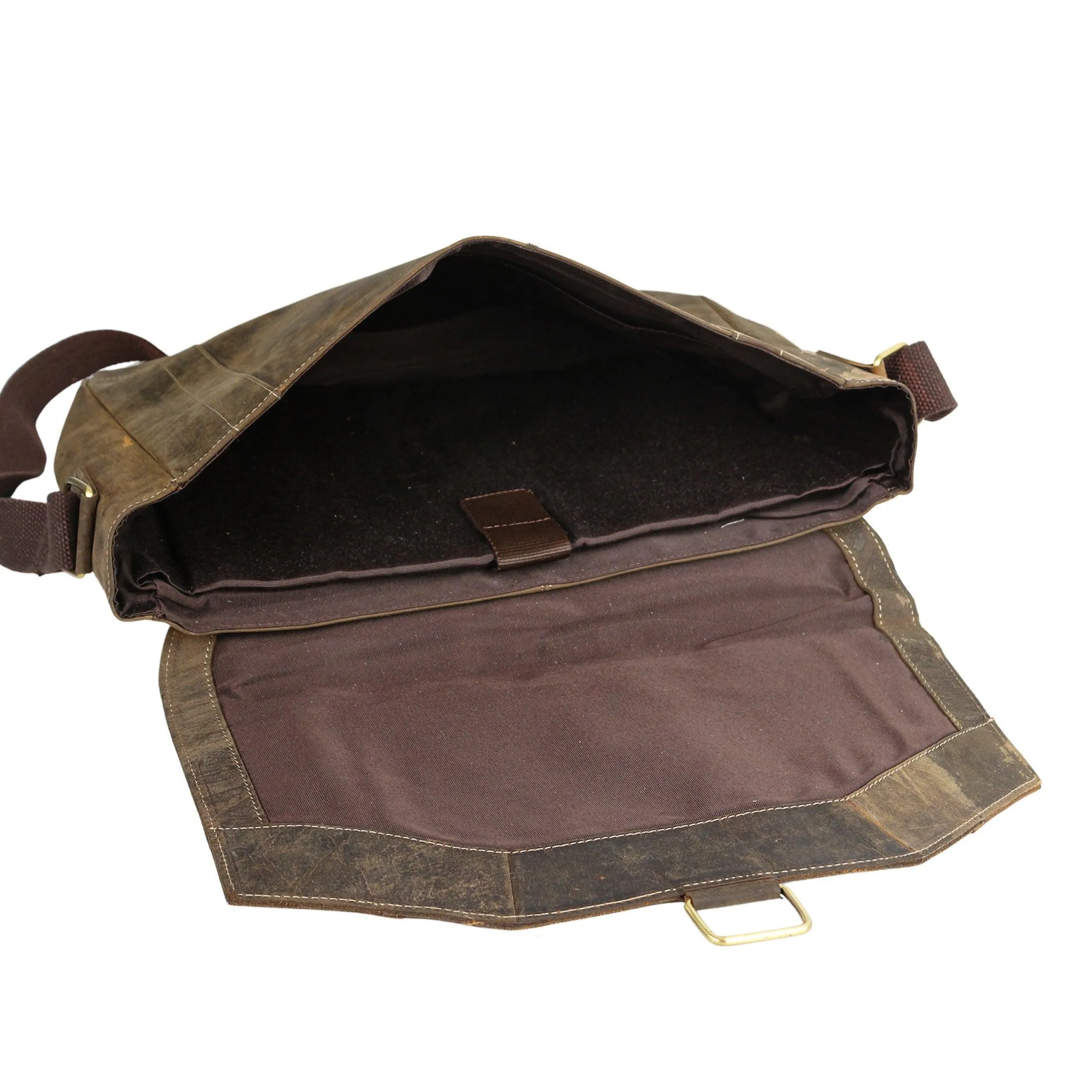 15-Inch Distressed Tan Leather Briefcase – Laptop Messenger Bag for Men & Women, Perfect Office, School, and College Satchel