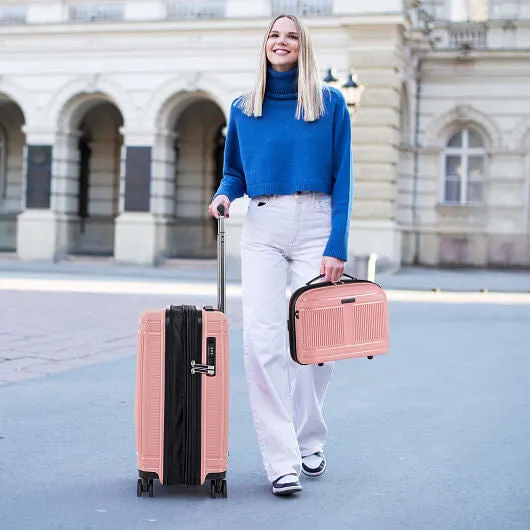 2-Piece Luggage Set 20 Inch Carry-on Suitcase and 14 Inch Cosmetic Case-Pink - C