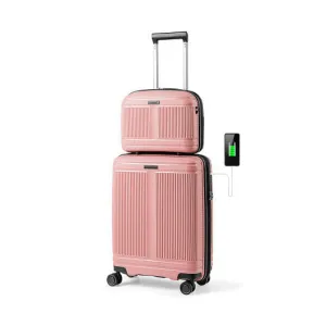 2-Piece Luggage Set 20 Inch Carry-on Suitcase and 14 Inch Cosmetic Case-Pink - C