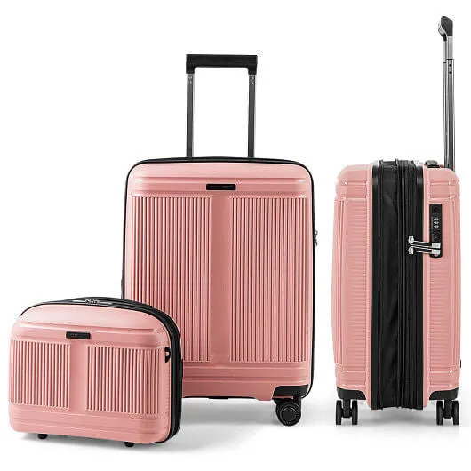 2-Piece Luggage Set 20 Inch Carry-on Suitcase and 14 Inch Cosmetic Case-Pink - C