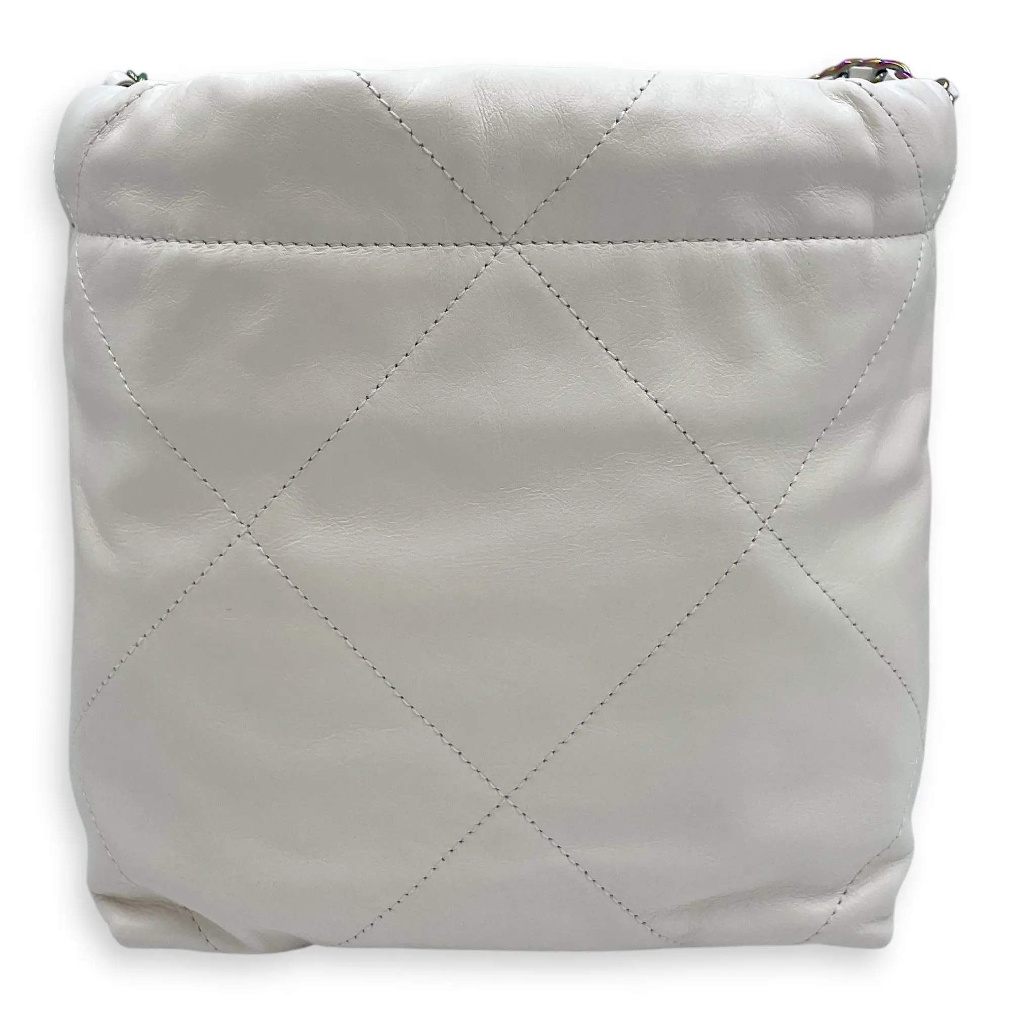 22 Mini White Tote Bag in Calfskin, Rainbow hardware