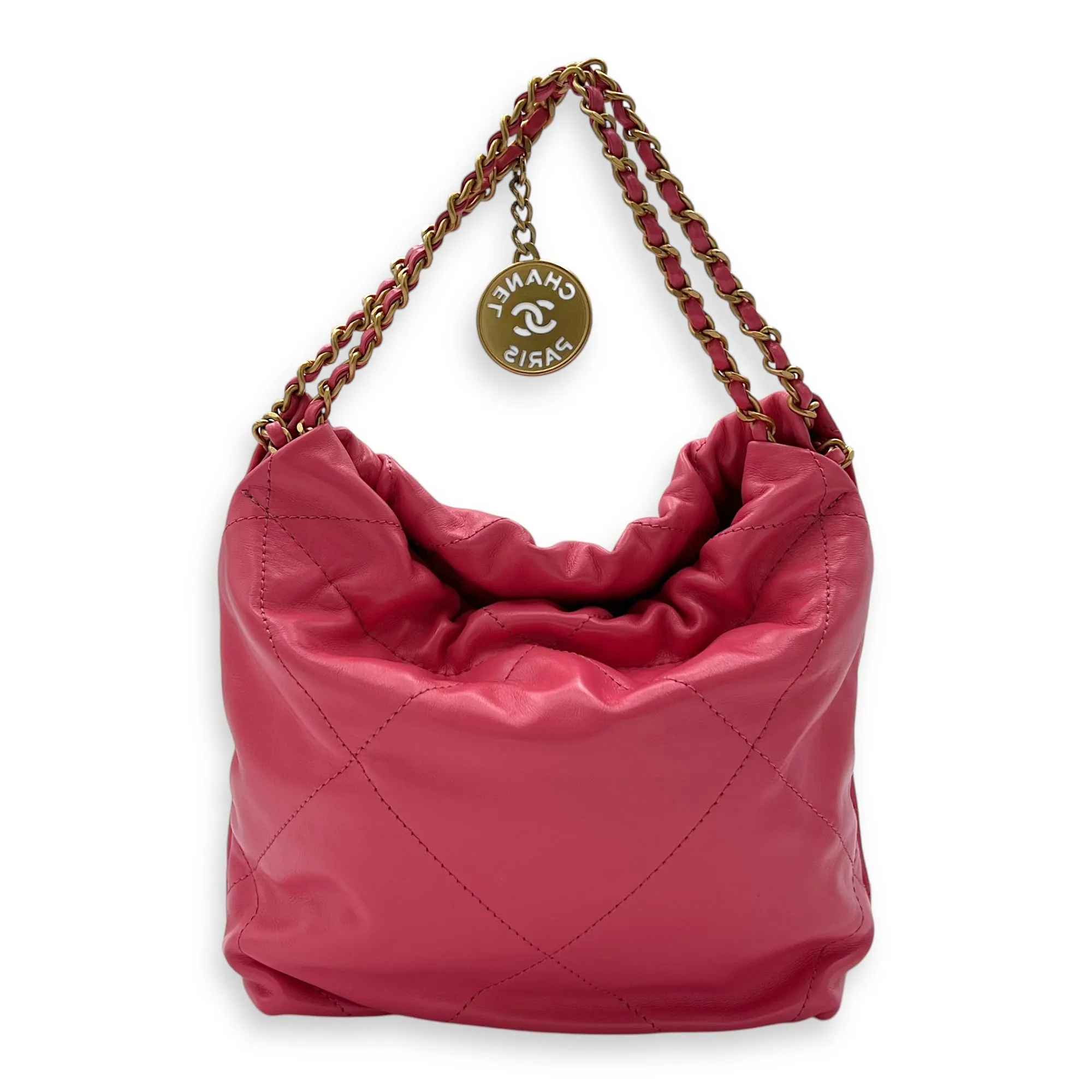 22 Tote Crossbody Bag Mini Pink in Calfskin, Gold hardware