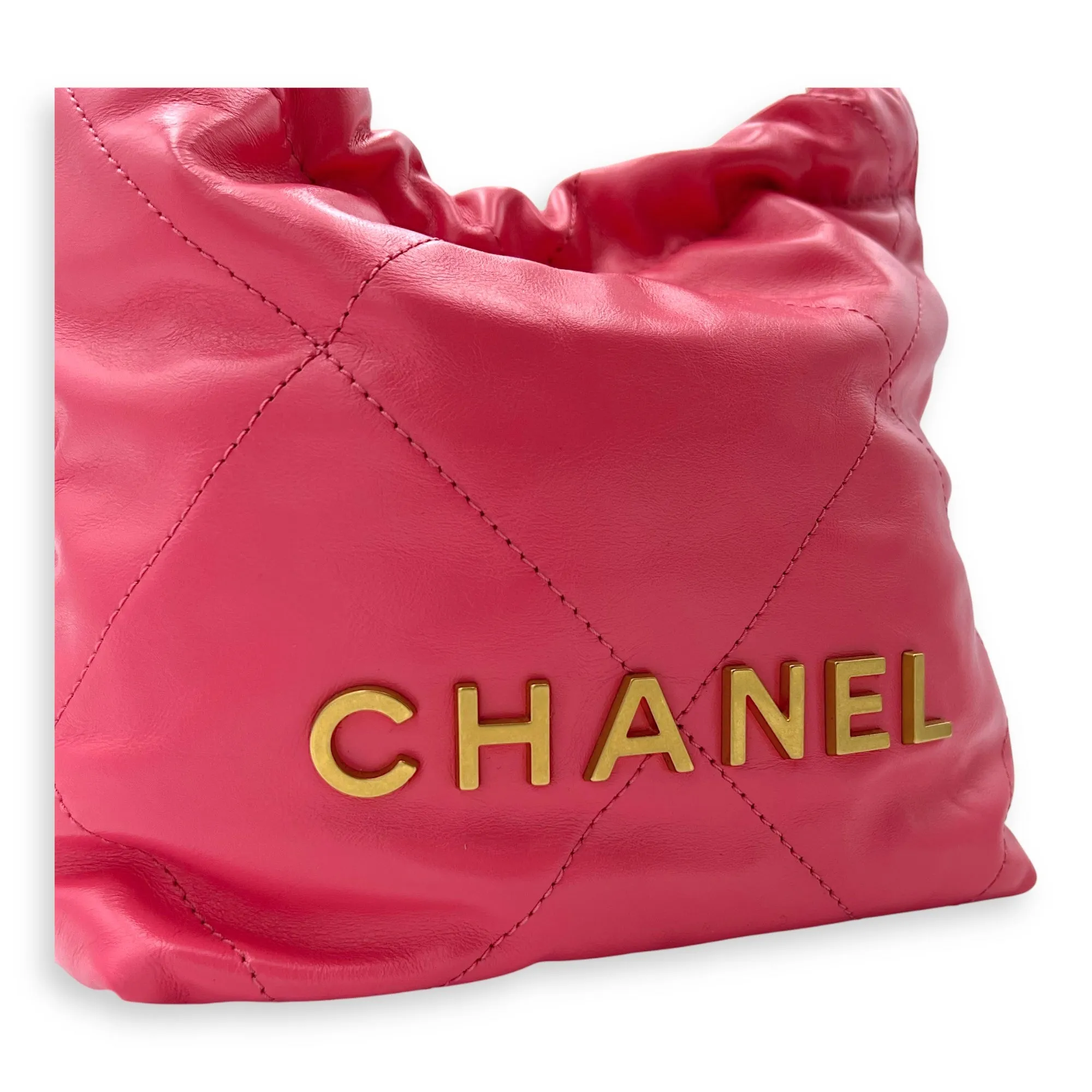 22 Tote Crossbody Bag Mini Pink in Calfskin, Gold hardware