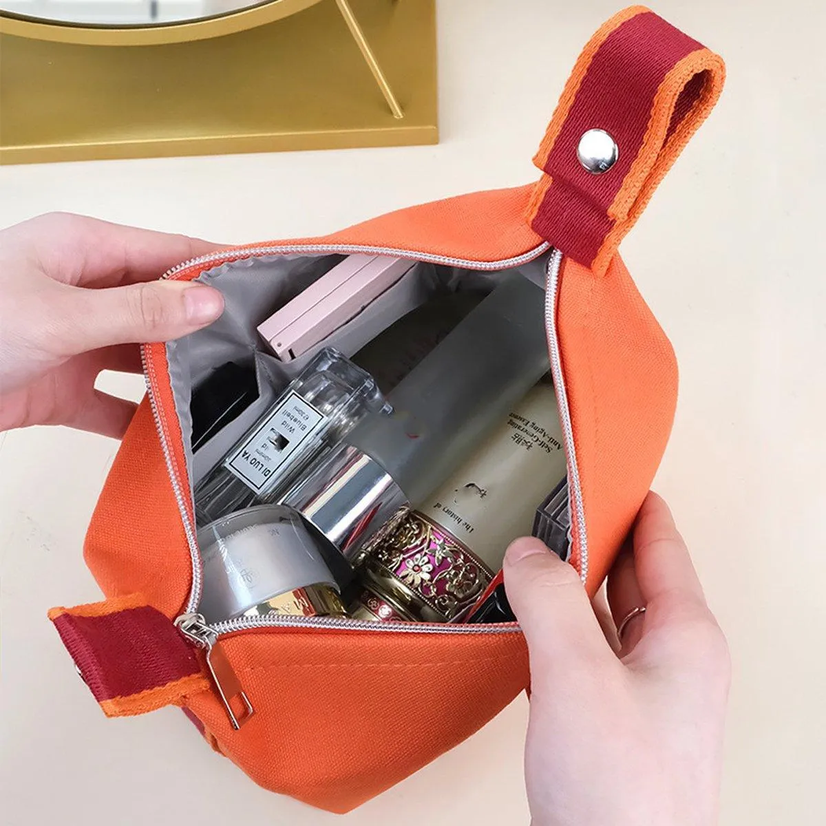 2PCS Portable Canvas Cosmetic Bag Wash Bag Travel Organizer Handbags Women Girl