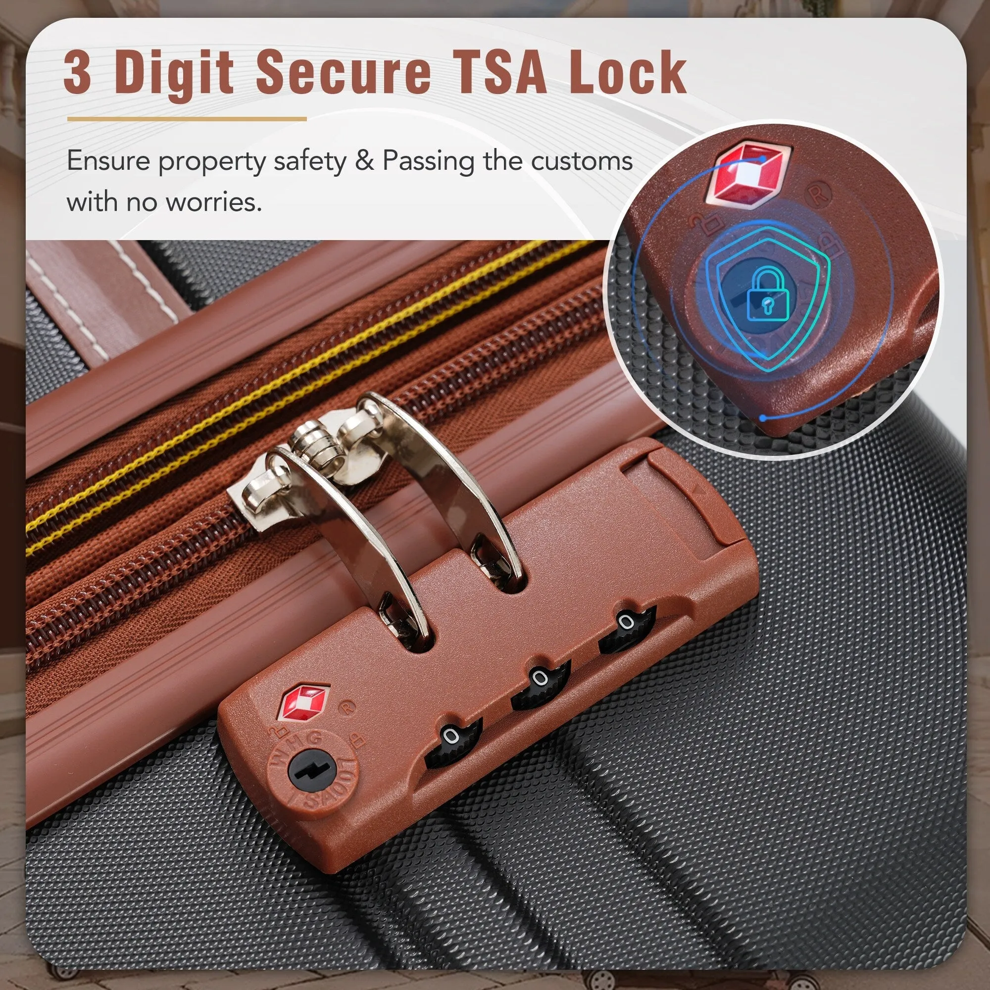 3 Piece Lightweight Luggage Set, Hardside Expandable Suitcase w/TSA Lock and Cosmetic Case