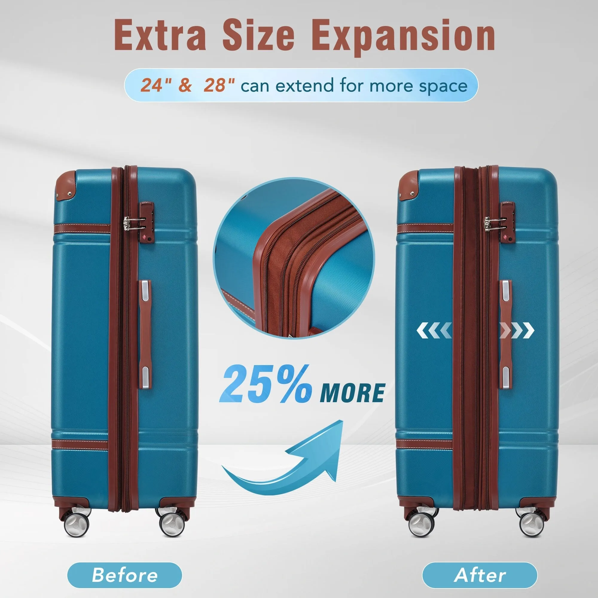 3 Piece Lightweight Luggage Set, Hardside Expandable Suitcase w/TSA Lock and Cosmetic Case
