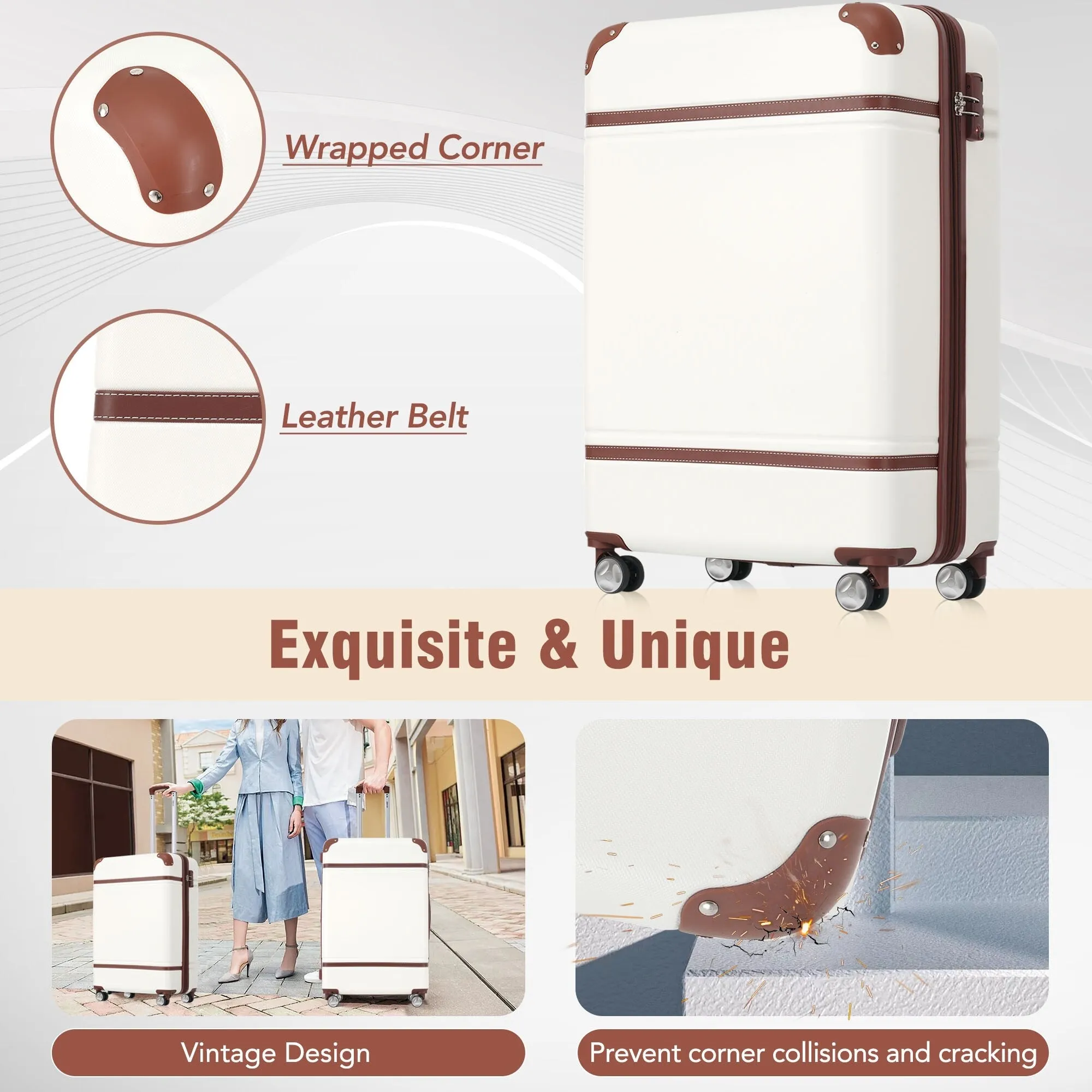 3 Piece Lightweight Luggage Set, Hardside Expandable Suitcase w/TSA Lock and Cosmetic Case