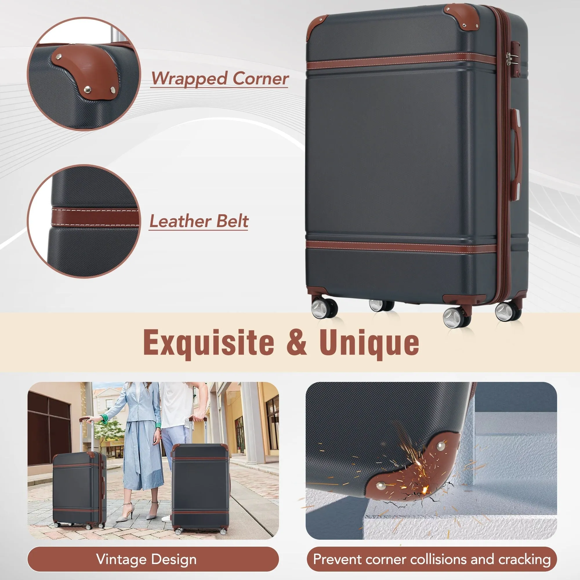 3 Piece Lightweight Luggage Set, Hardside Expandable Suitcase w/TSA Lock and Cosmetic Case