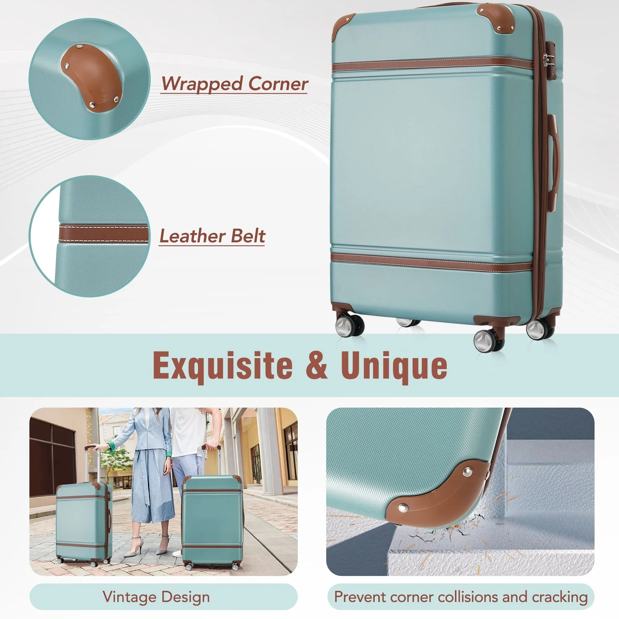 3 Piece Lightweight Luggage Set, Hardside Expandable Suitcase w/TSA Lock and Cosmetic Case