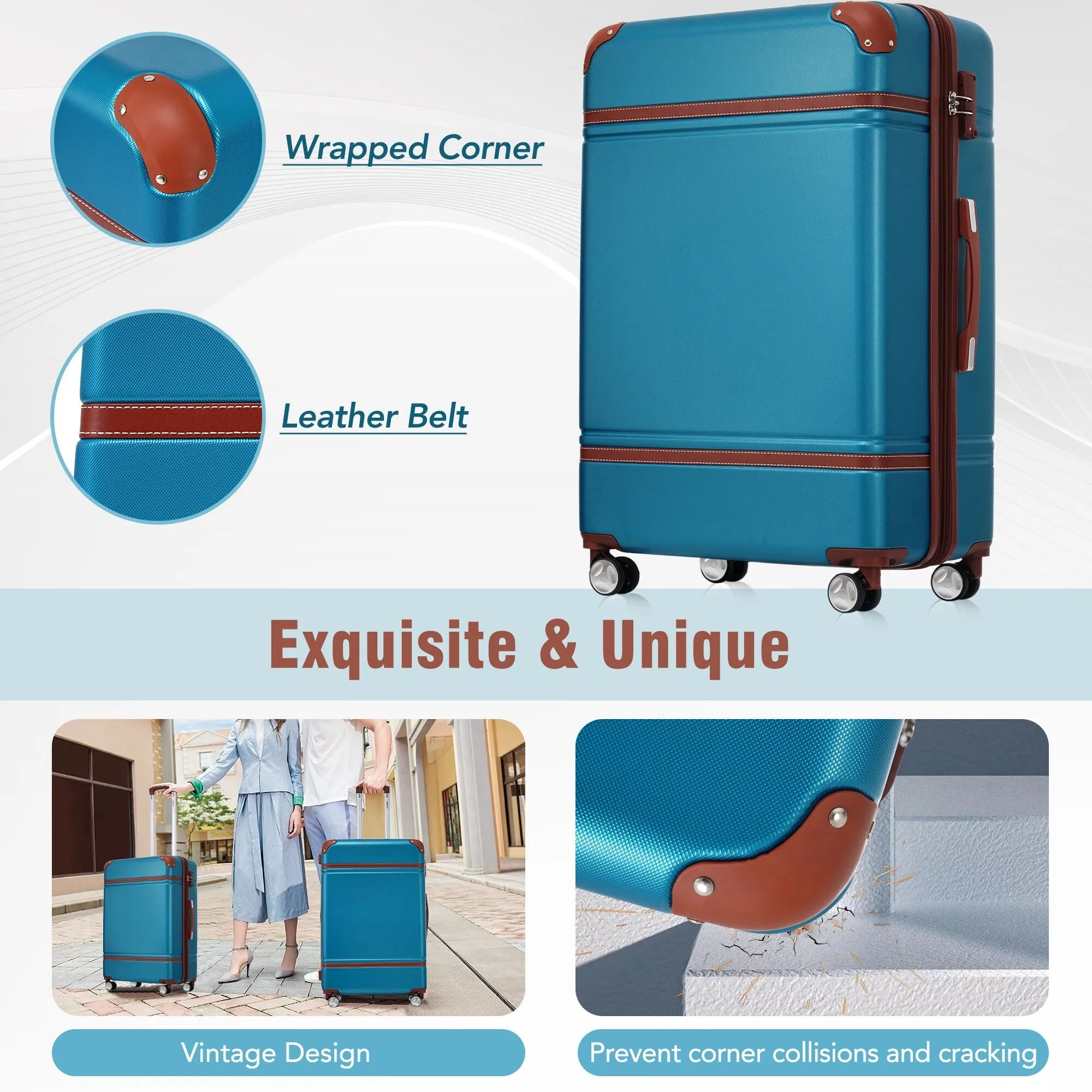 3 Piece Lightweight Luggage Set, Hardside Expandable Suitcase w/TSA Lock and Cosmetic Case