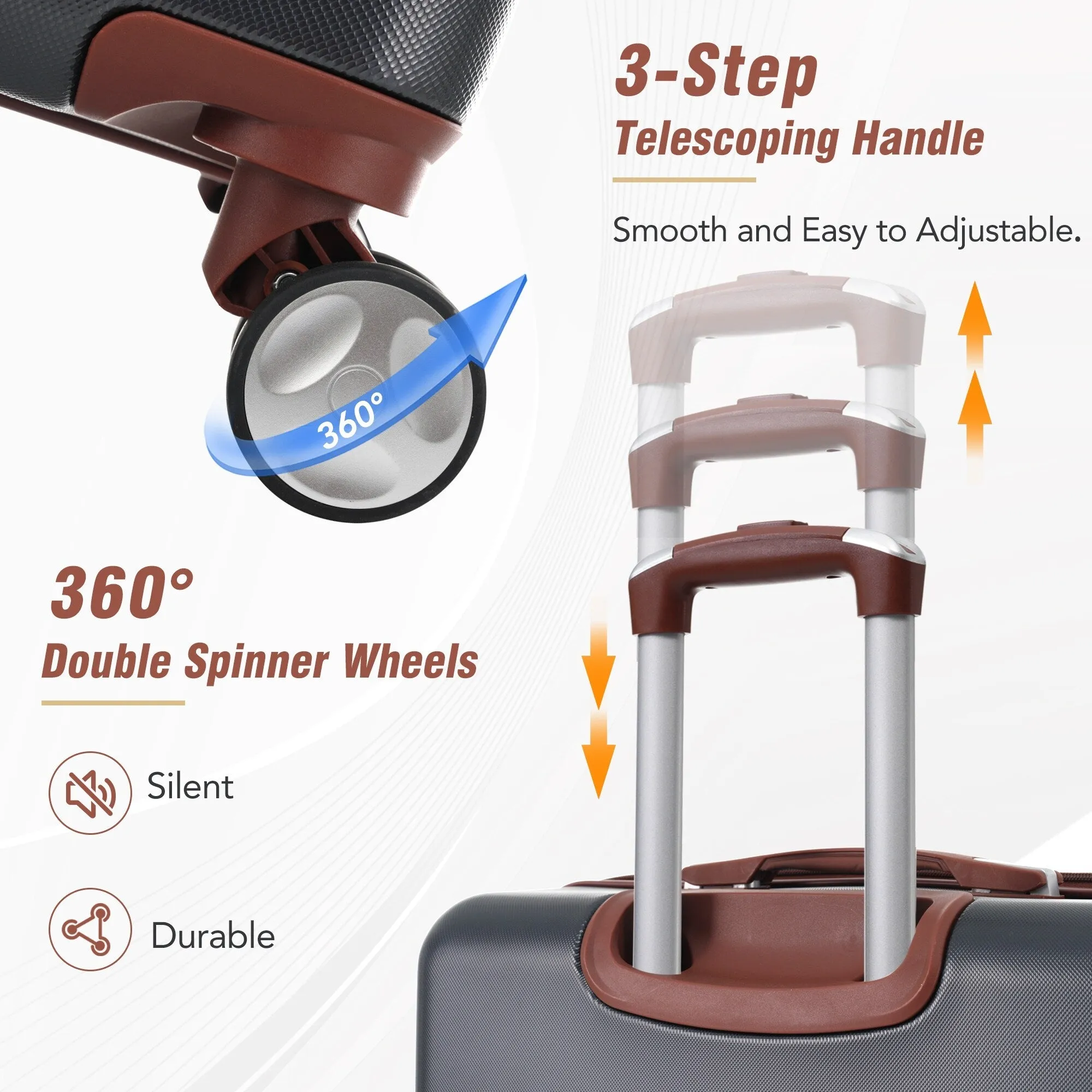 3 Piece Lightweight Luggage Set, Hardside Expandable Suitcase w/TSA Lock and Cosmetic Case