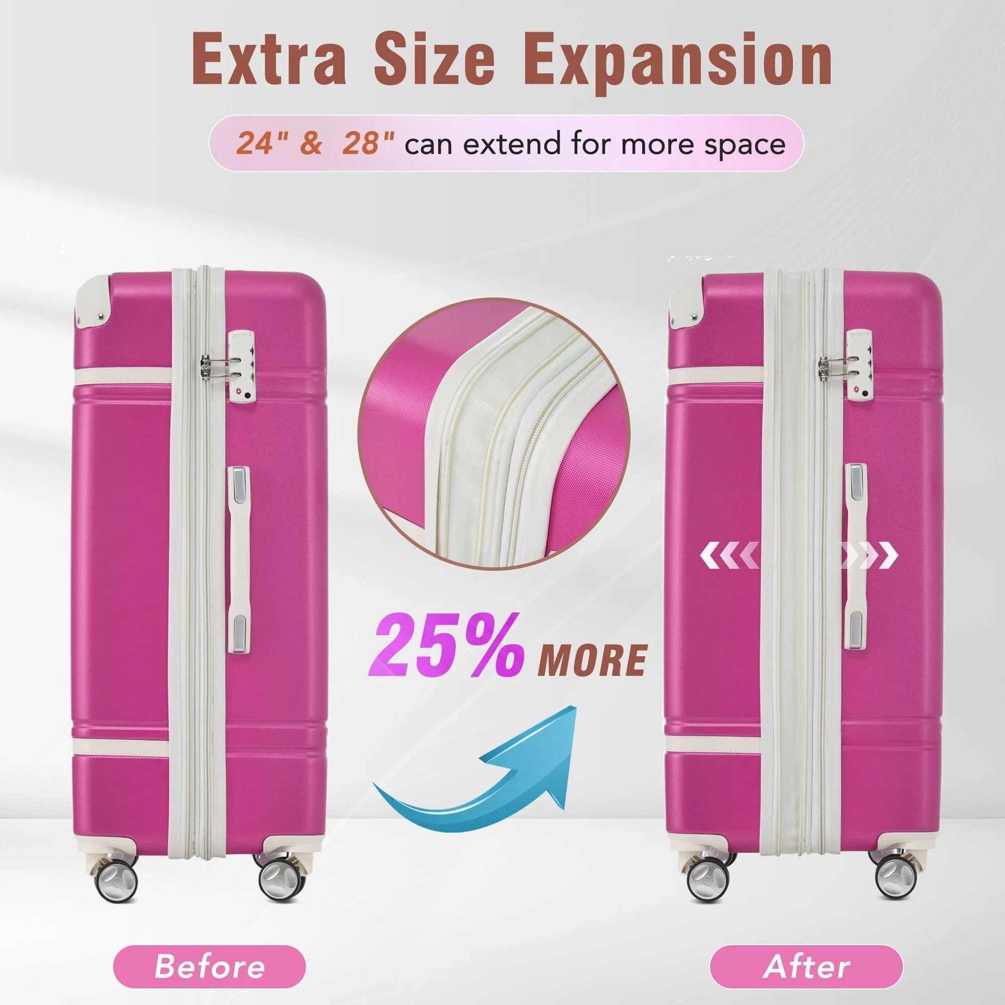 3 Piece Lightweight Luggage Set, Hardside Expandable Suitcase w/TSA Lock and Cosmetic Case