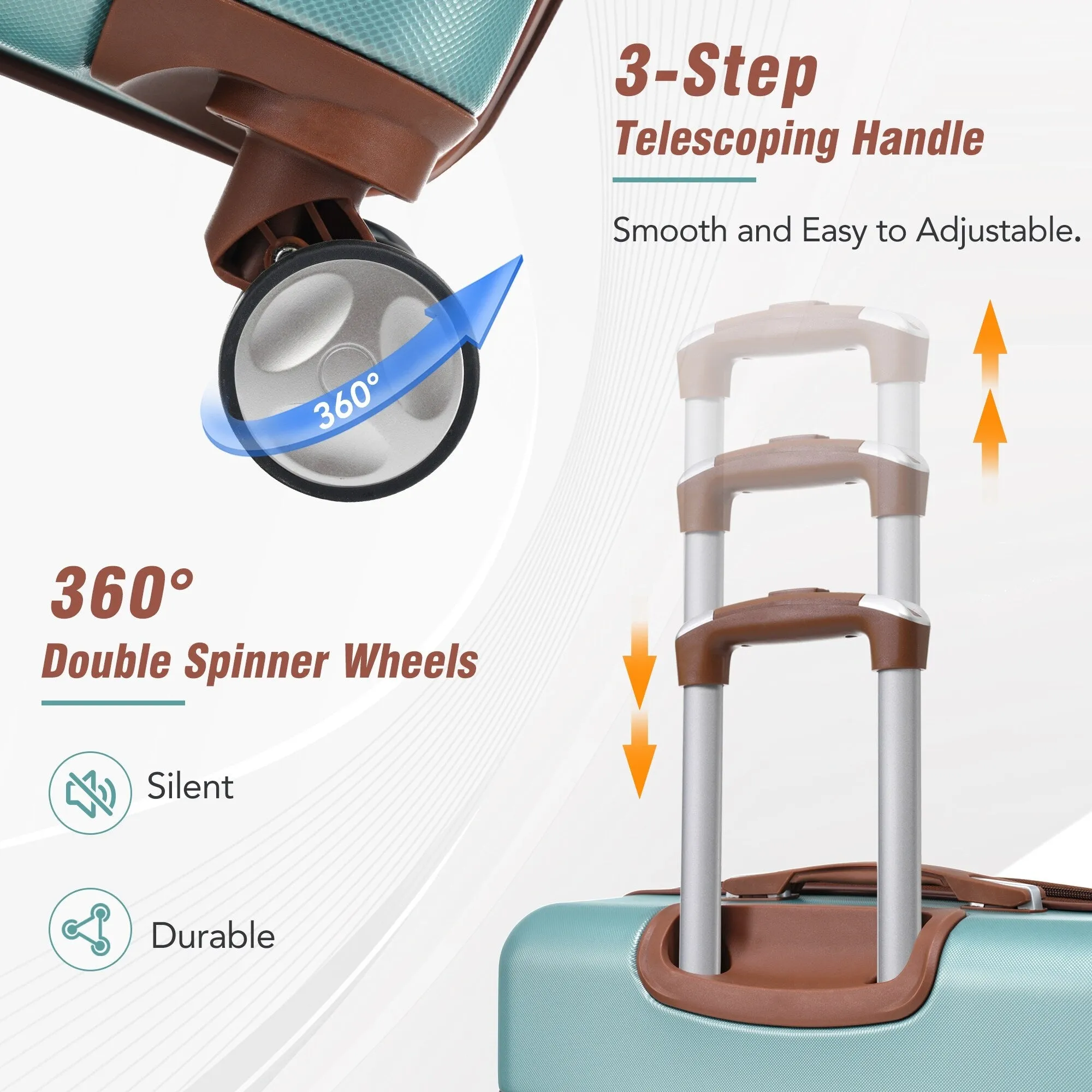 3 Piece Lightweight Luggage Set, Hardside Expandable Suitcase w/TSA Lock and Cosmetic Case