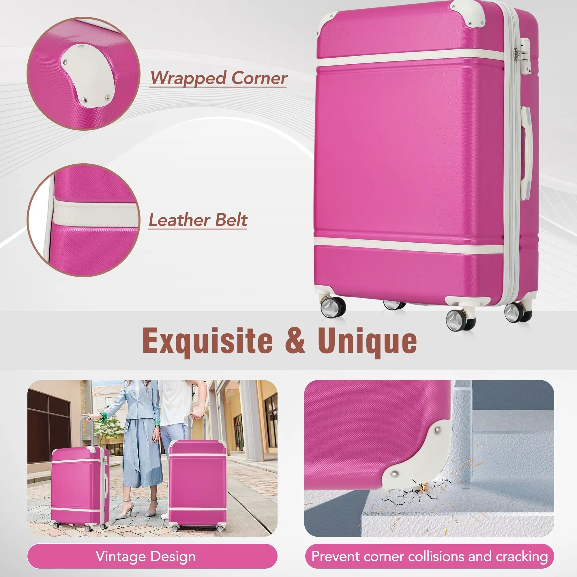 3 Piece Lightweight Luggage Set, Hardside Expandable Suitcase w/TSA Lock and Cosmetic Case