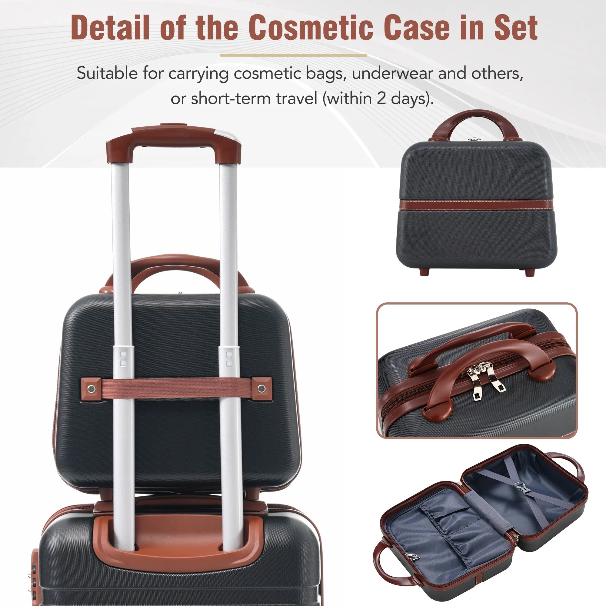 3 Piece Lightweight Luggage Set, Hardside Expandable Suitcase w/TSA Lock and Cosmetic Case