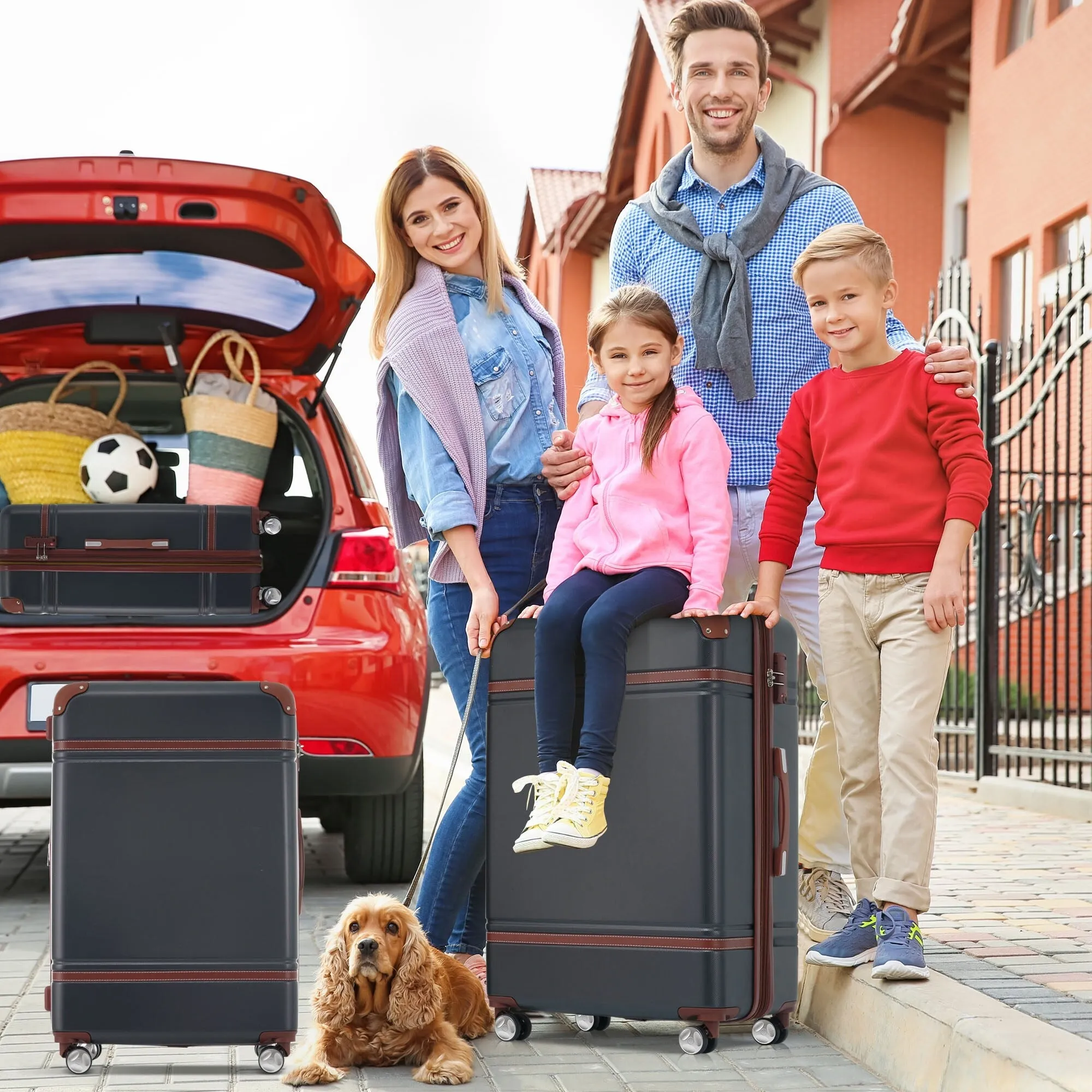 3 Piece Lightweight Luggage Set, Hardside Expandable Suitcase w/TSA Lock and Cosmetic Case