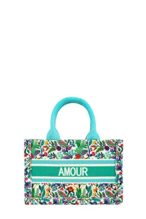 Amour Flower Oblique Book Small Tote Bag - Green