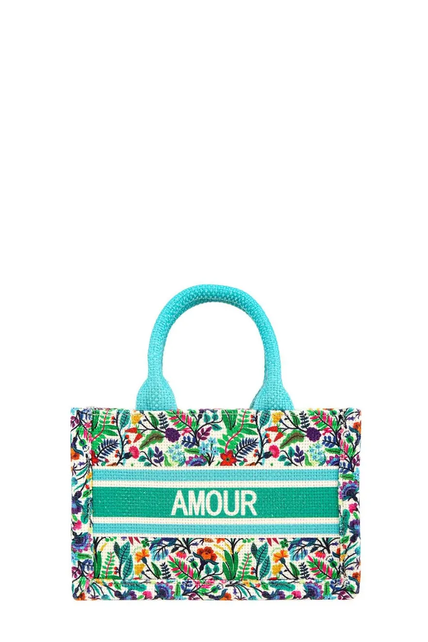 Amour Flower Oblique Book Small Tote Bag - Green
