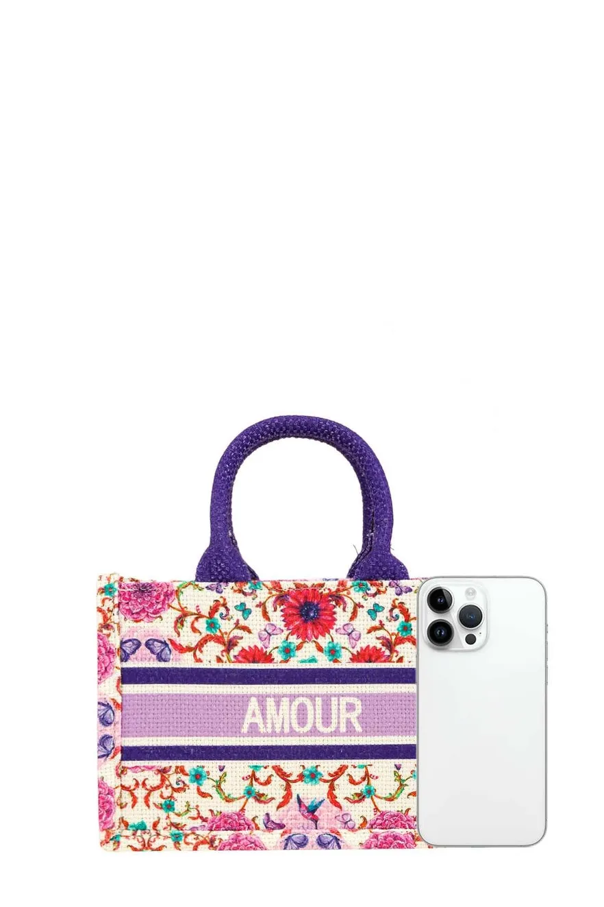 Amour Flower Oblique Book Small Tote Bag - Lilac