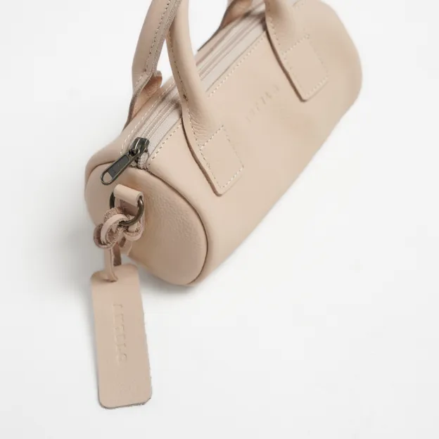 Antelo Indo Pebble Leather Mini Barrel Crossbody - Vanilla Frappe