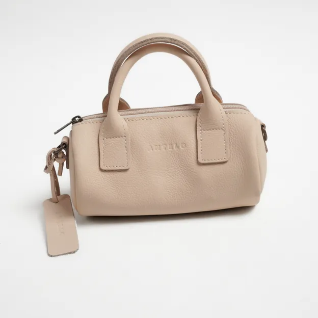 Antelo Indo Pebble Leather Mini Barrel Crossbody - Vanilla Frappe