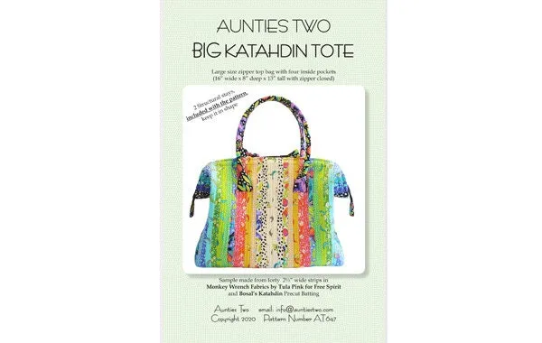 Aunties Two Big Katahdin Tote Pattern Finished Size: 16"x8"x13"