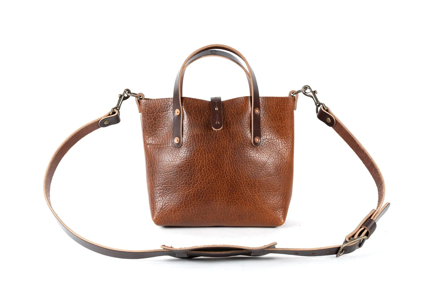 AVERY LEATHER TOTE BAG - MINI CROSSBODY - COGNAC BISON
