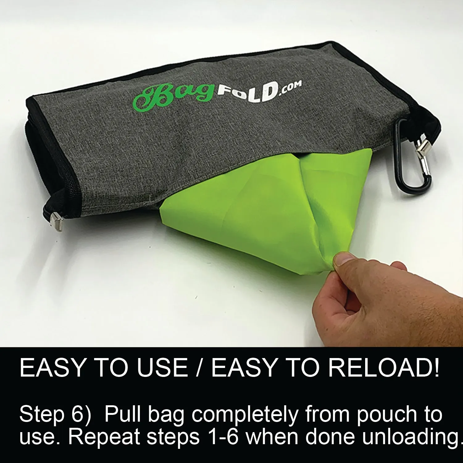 BagFold FAMILY - 10 Reusable Eco-Friendly Grocery Bags For Shopping In A Dispensing Pouch; Features Carabiner Clip & Coupon Pouch