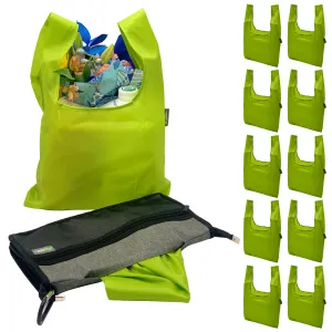 BagFold LIGHT - 10 Reusable Eco-Friendly Grocery Bags For Shopping In A Dispensing Pouch; Features Carabiner Clip & Coupon Pouch