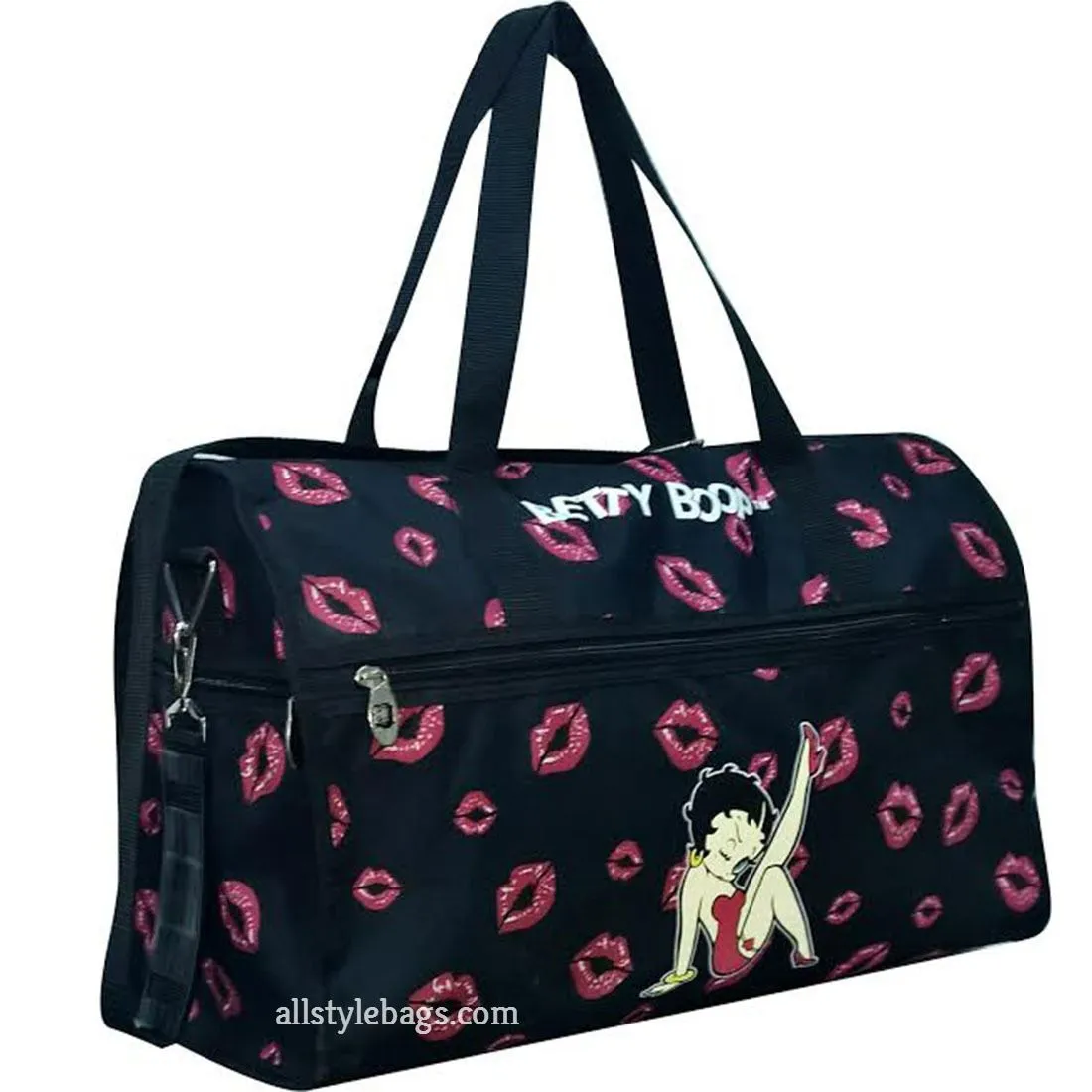 Betty Boop black canvas 19” L travel duffle bag overnight kick pockets sport