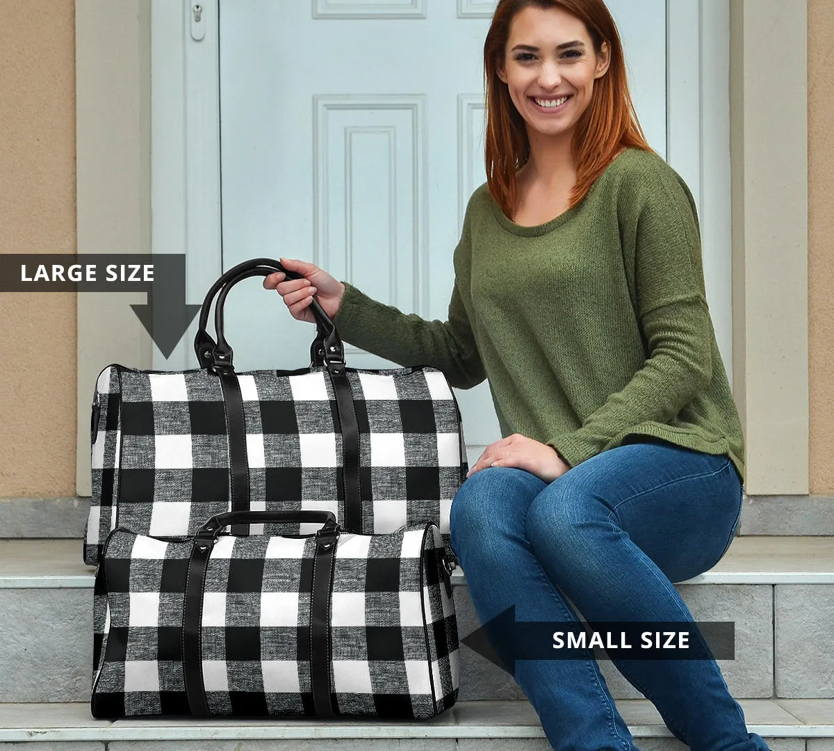 Black and White Buffalo Check Duffel Bag Travel Bag
