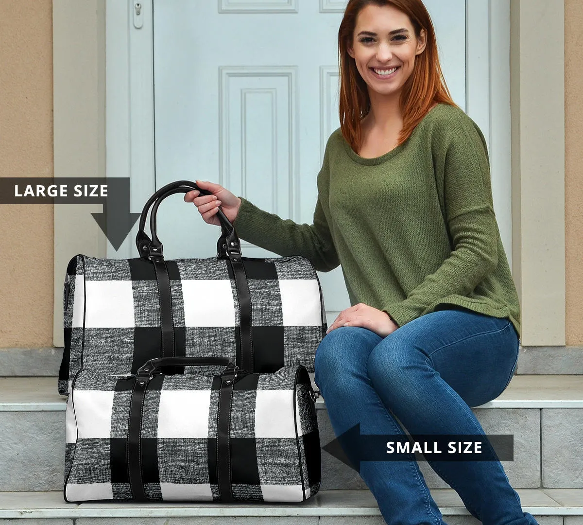 Black and White Buffalo Check Duffel Bag Travel Bag