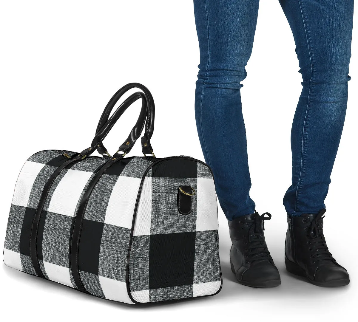 Black and White Buffalo Check Duffel Bag Travel Bag
