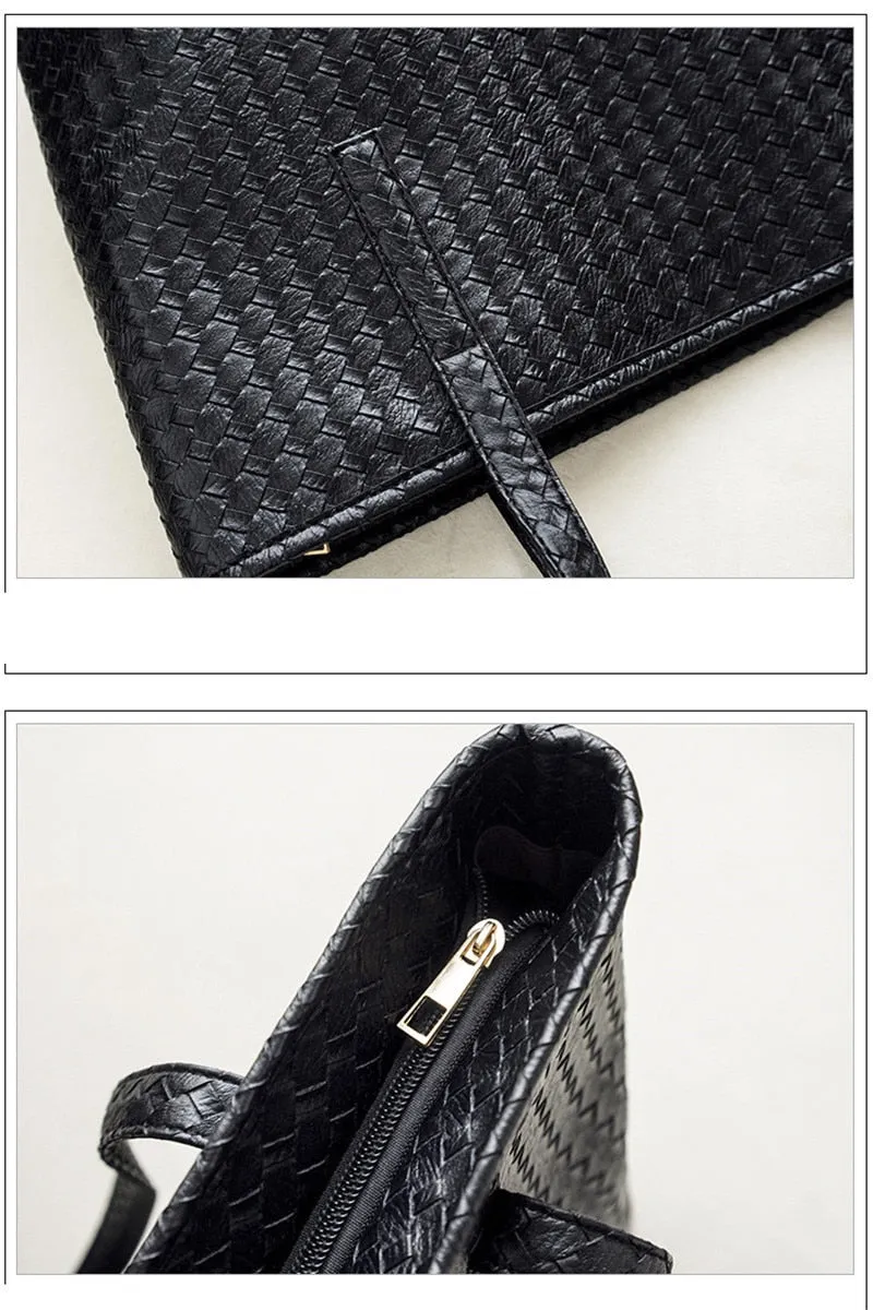 Black Crocodile Handbag / Straight Weave PU Leather Female Big Tote Bag