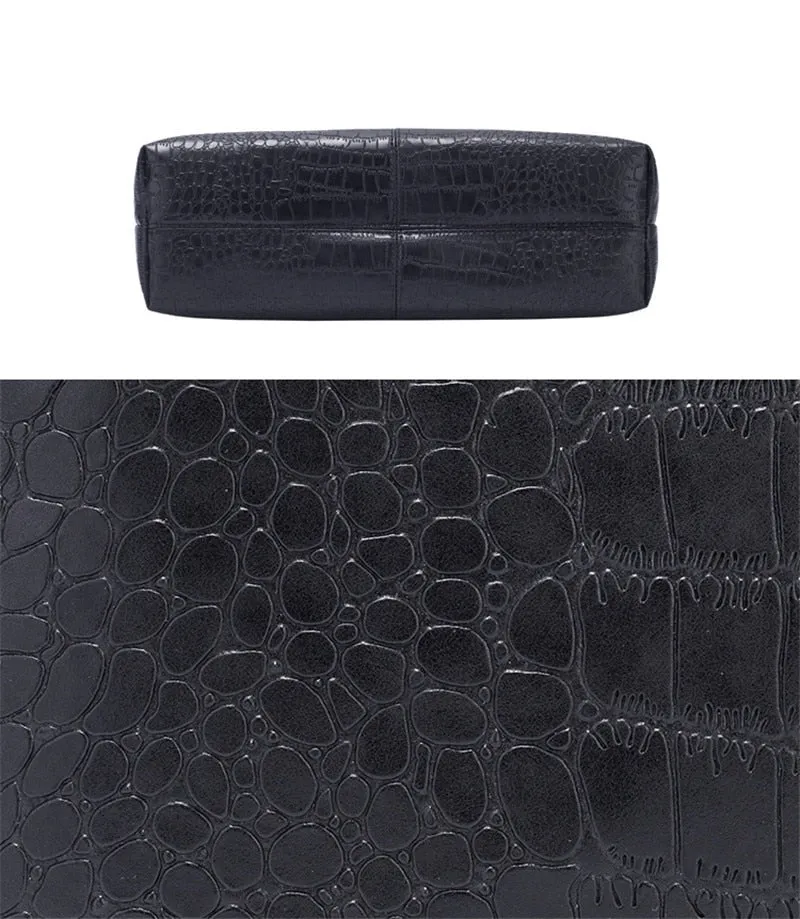 Black Crocodile Handbag / Straight Weave PU Leather Female Big Tote Bag