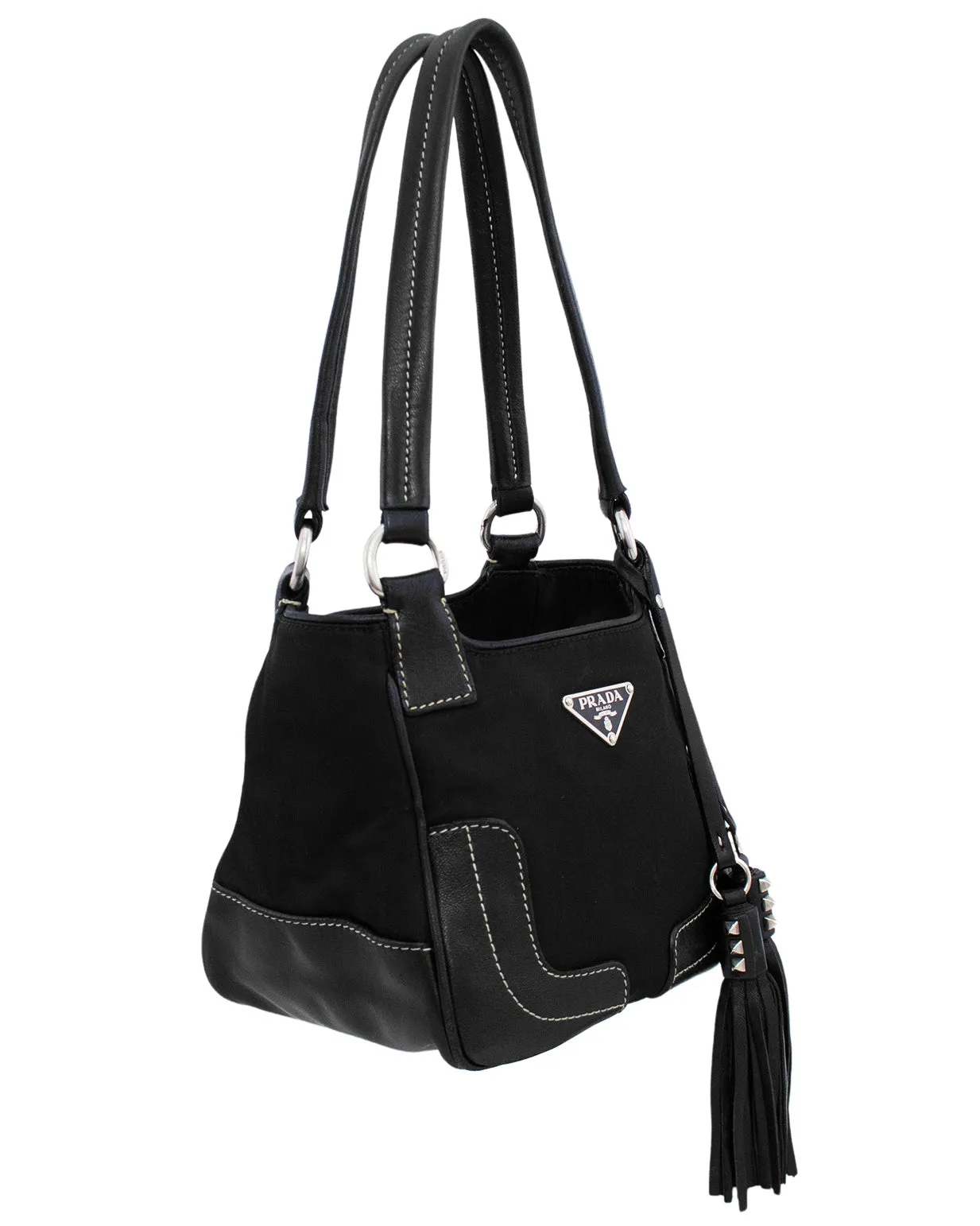 Black Leather and Nylon Mini Bag