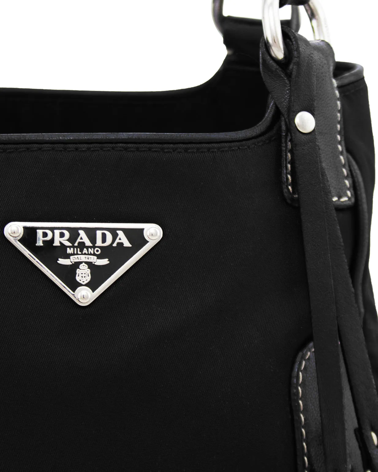 Black Leather and Nylon Mini Bag