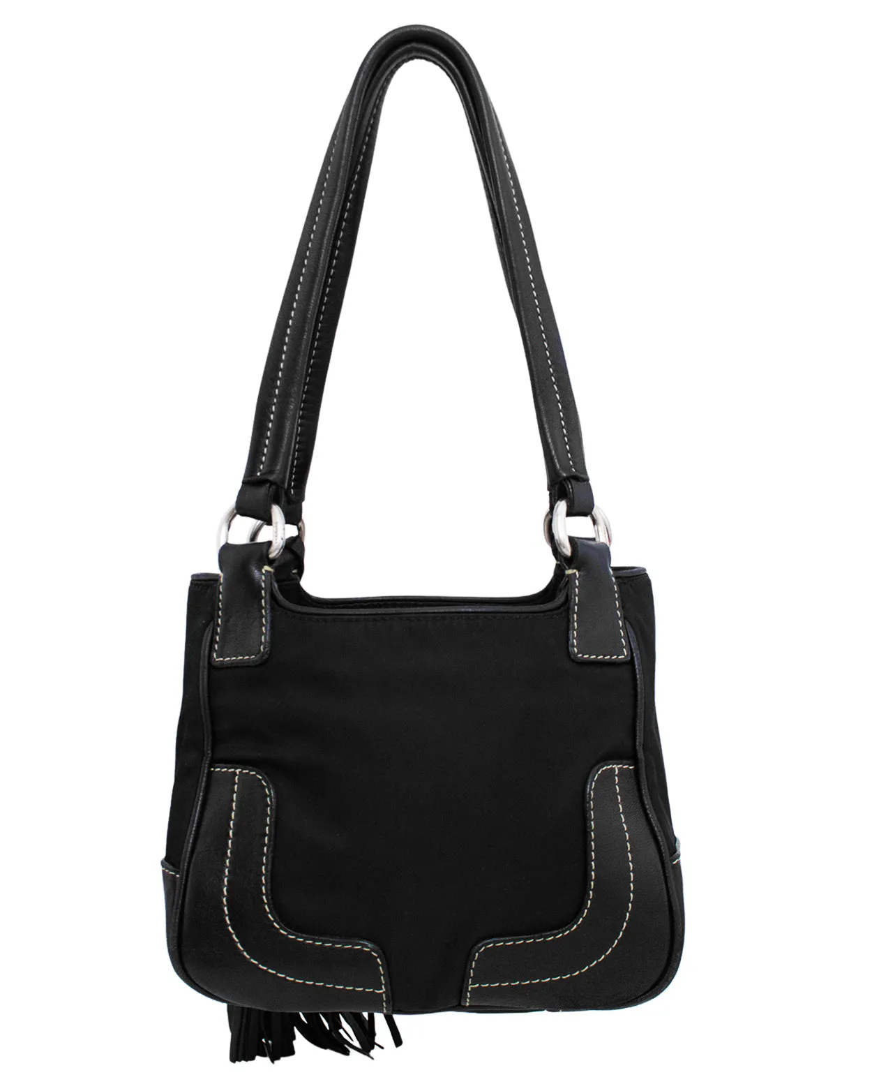 Black Leather and Nylon Mini Bag