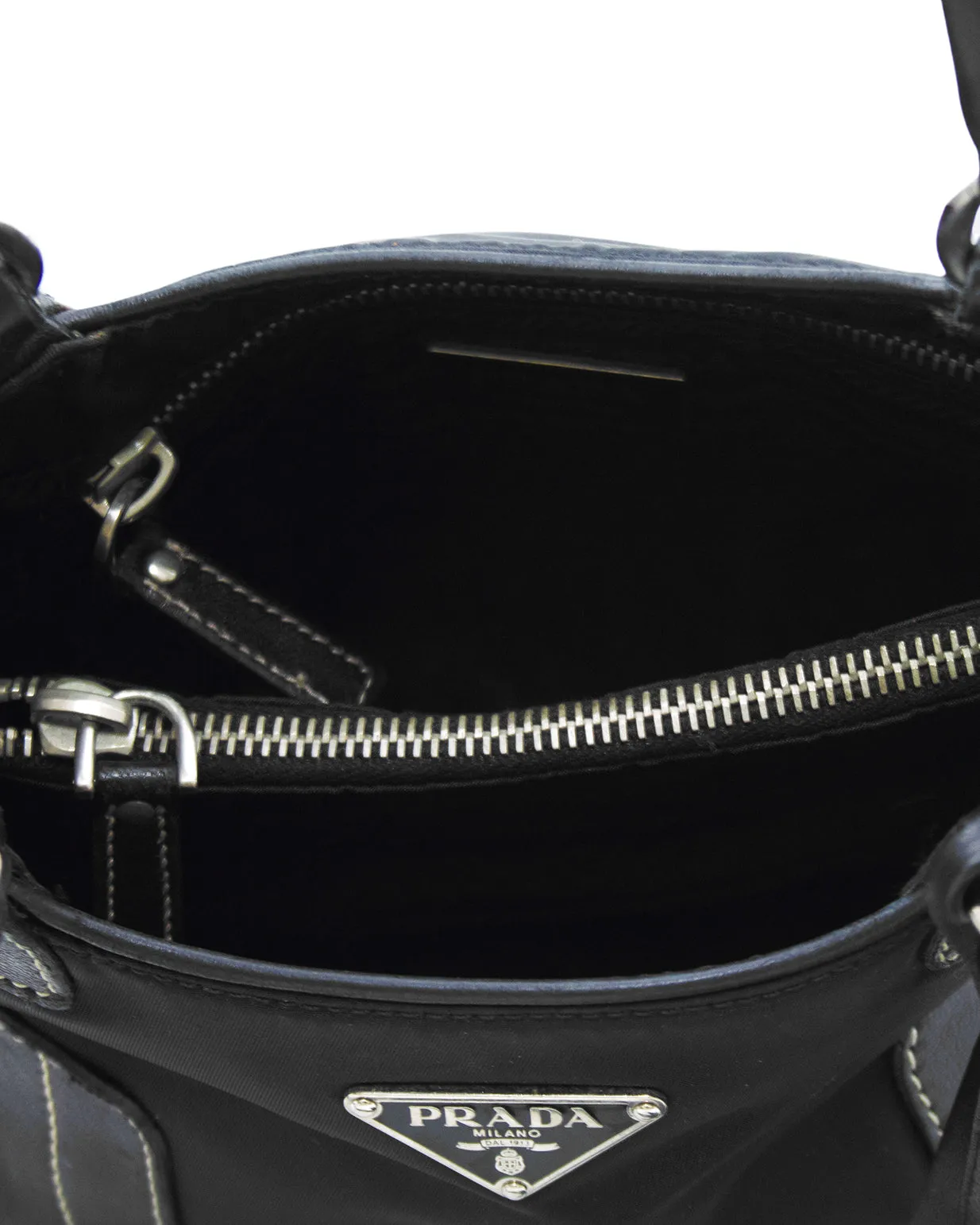 Black Leather and Nylon Mini Bag