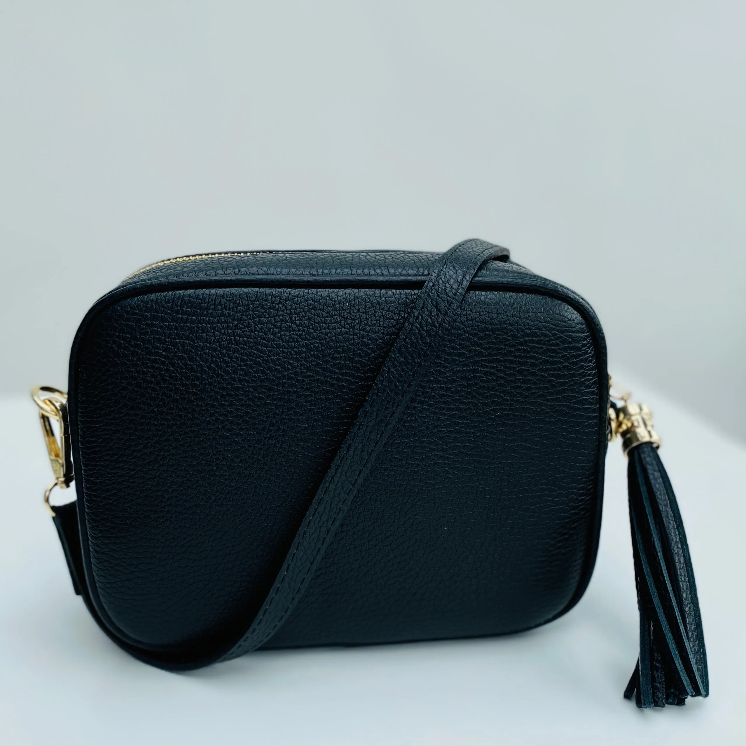 Black Leather Tassel Cross Body Bag