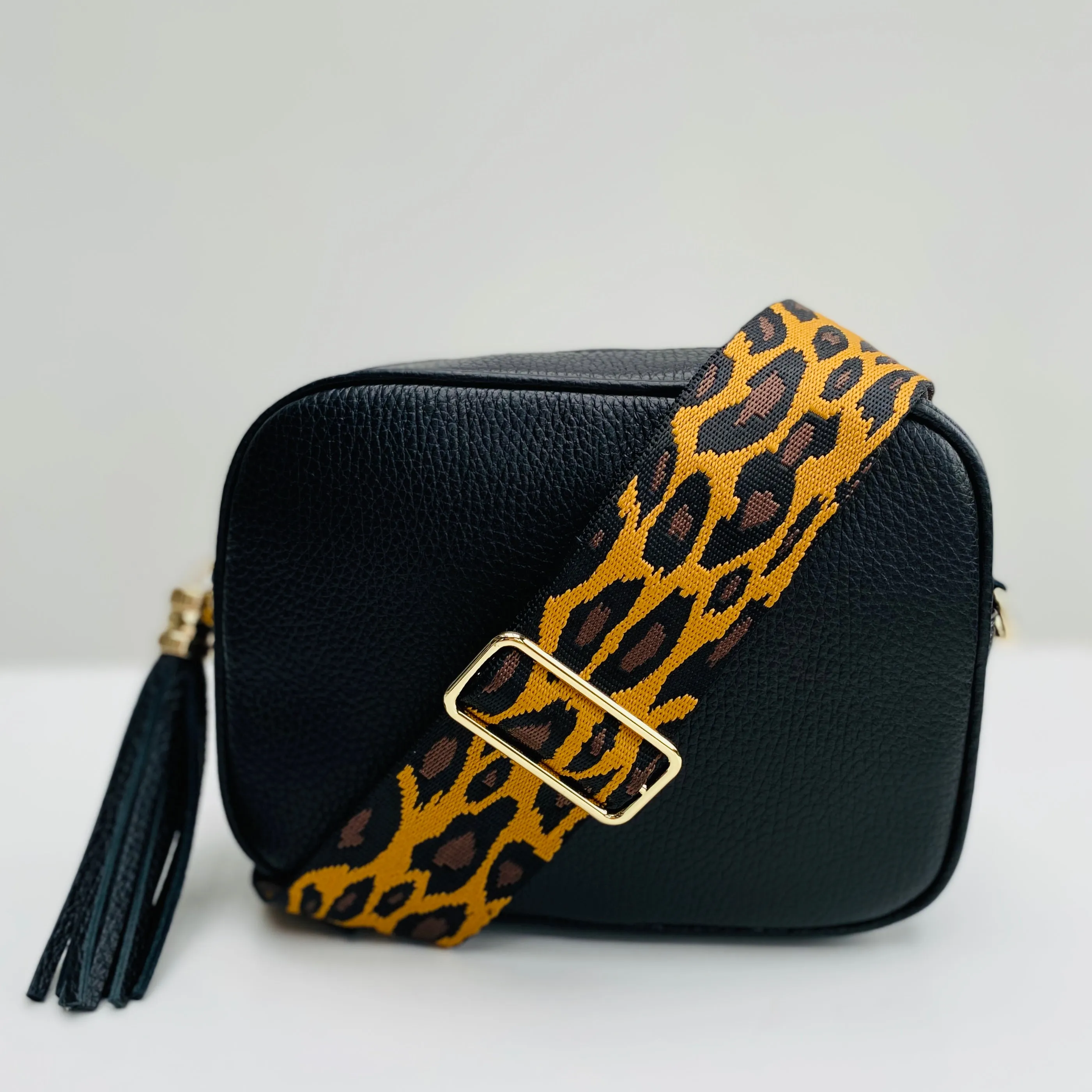Black Leather Tassel Cross Body Bag