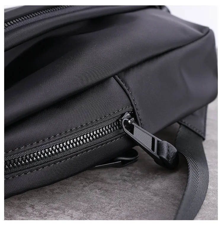 Black Nylon Sling Bag Mens Waterproof Sling Pack Nylon Crossbody Backpack Nylon Sling Bags for Ladies