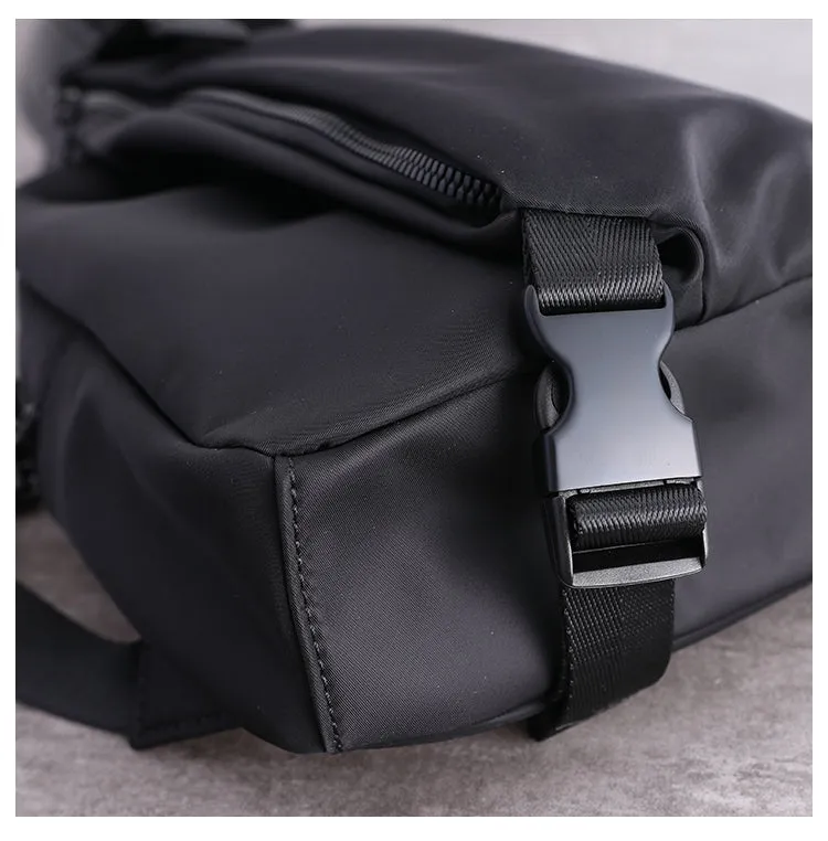 Black Nylon Sling Bag Mens Waterproof Sling Pack Nylon Crossbody Backpack Nylon Sling Bags for Ladies