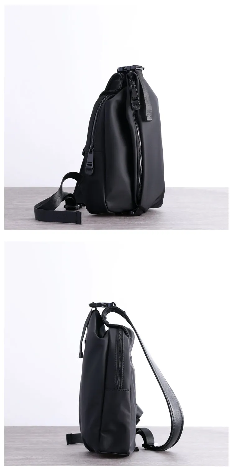 Black Nylon Sling Bag Mens Waterproof Sling Pack Nylon Crossbody Backpack Nylon Sling Bags for Ladies