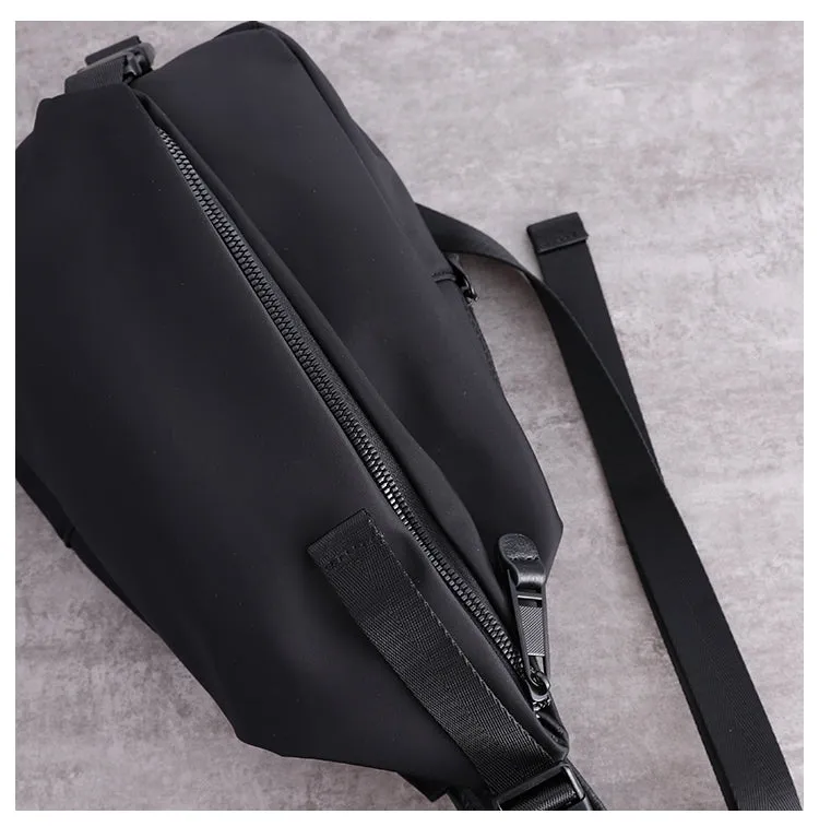 Black Nylon Sling Bag Mens Waterproof Sling Pack Nylon Crossbody Backpack Nylon Sling Bags for Ladies