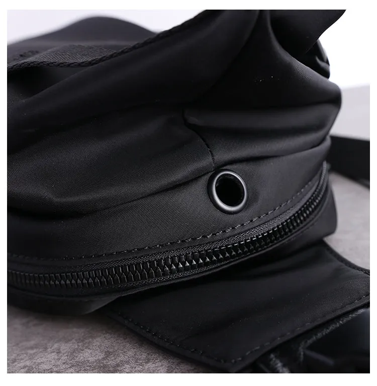 Black Nylon Sling Bag Mens Waterproof Sling Pack Nylon Crossbody Backpack Nylon Sling Bags for Ladies