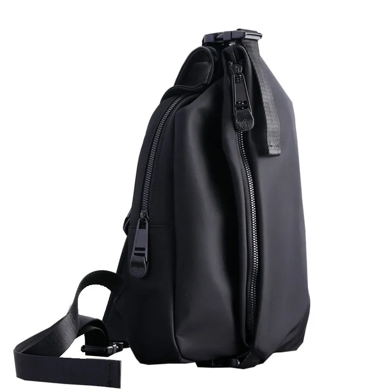 Black Nylon Sling Bag Mens Waterproof Sling Pack Nylon Crossbody Backpack Nylon Sling Bags for Ladies