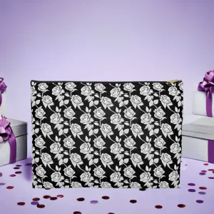 Black With White Roses Cosmetic Travel Bag
