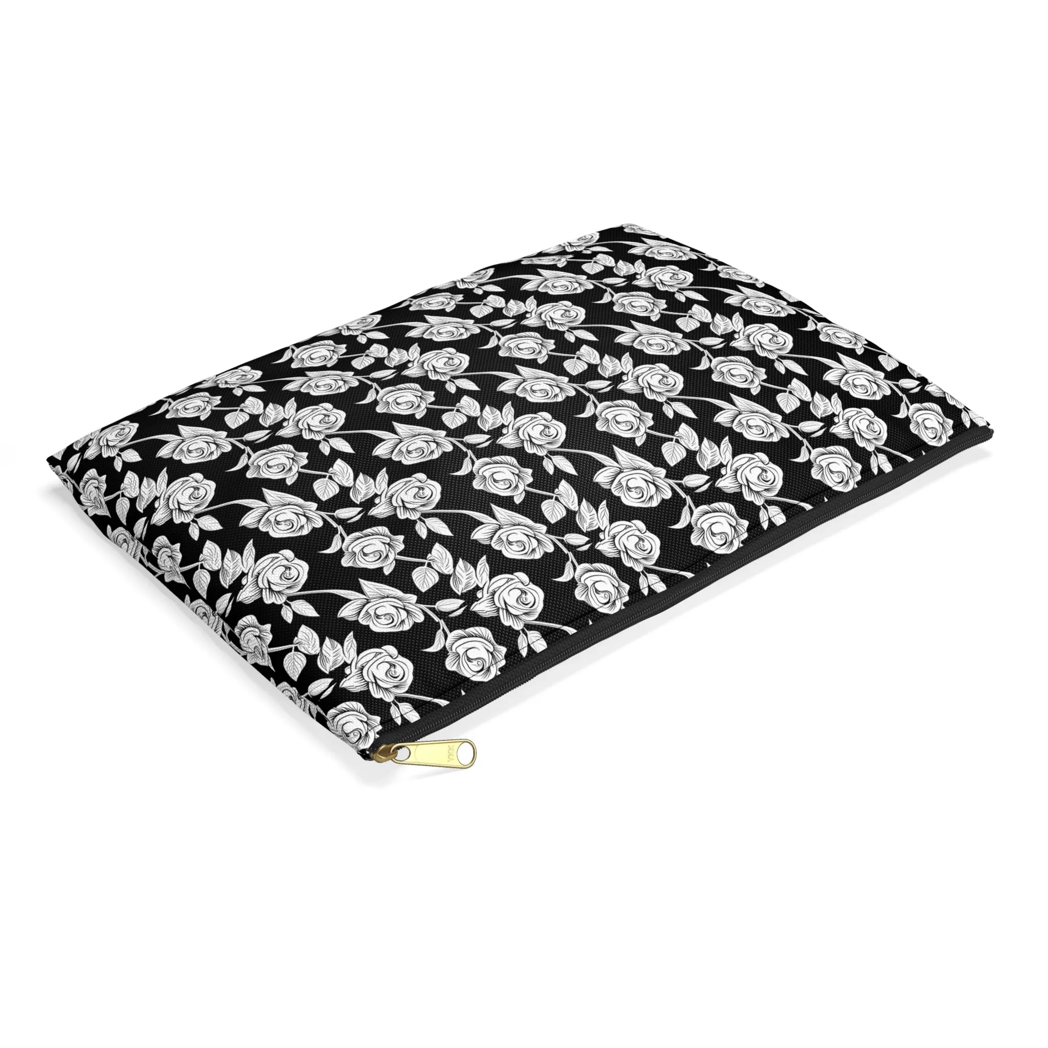 Black With White Roses Cosmetic Travel Bag